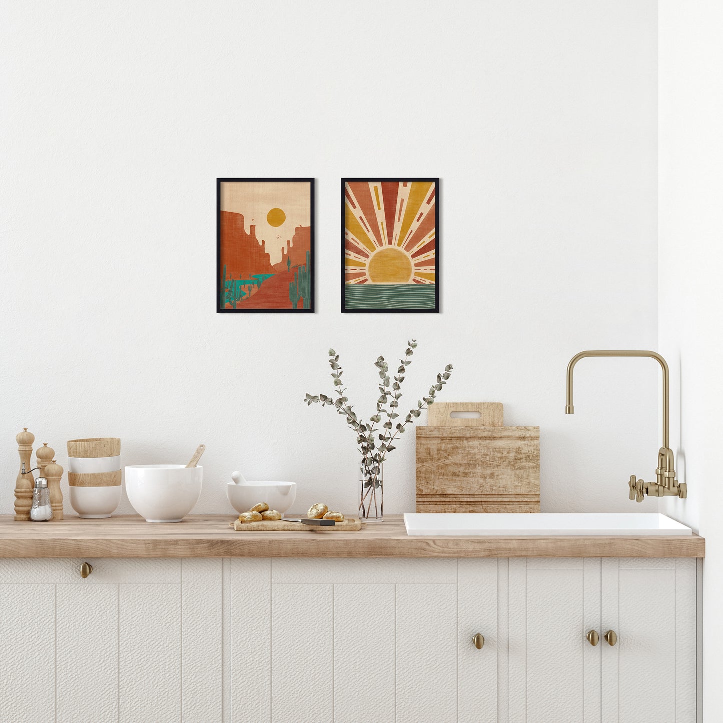 Set of 2 Boho Sun Desert Landscape