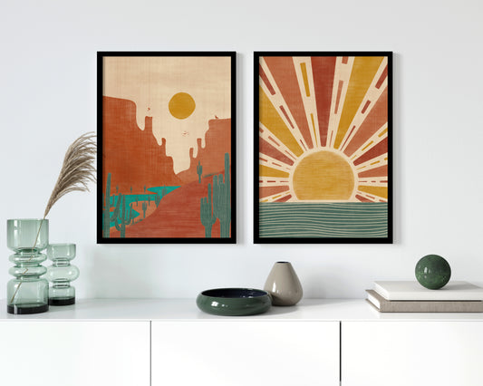 Set of 2 Boho Sun Desert Landscape