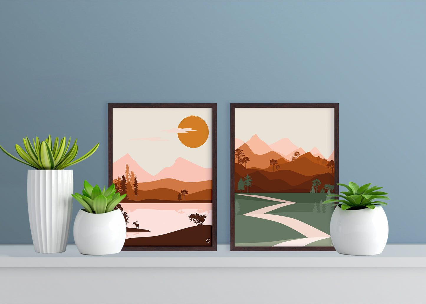 Set of 2 Scandinavian Nature Minimalist Landscape