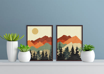 Set of 2 Boho Nature Minimalist Mountain