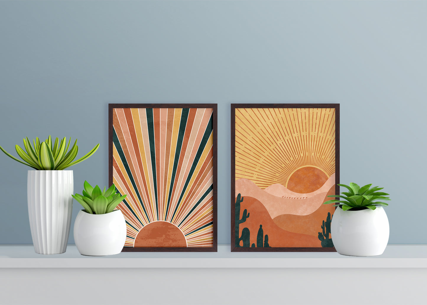 Set of 2 Boho Sun Desert Landscape