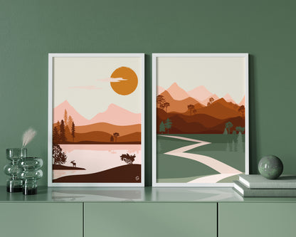 Set of 2 Scandinavian Nature Minimalist Landscape