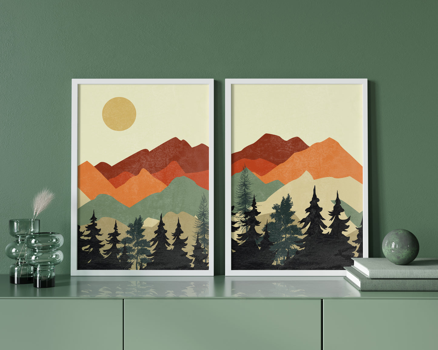 Set of 2 Boho Nature Minimalist Mountain