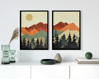 Set of 2 Boho Nature Minimalist Mountain