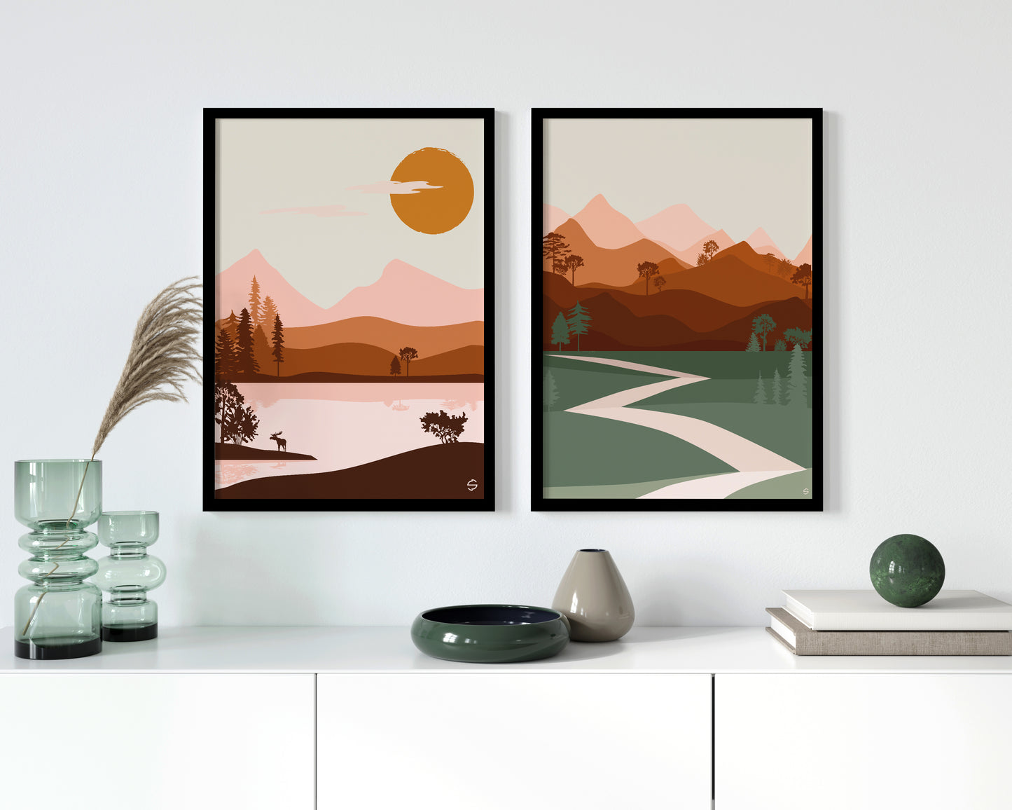 Set of 2 Scandinavian Nature Minimalist Landscape