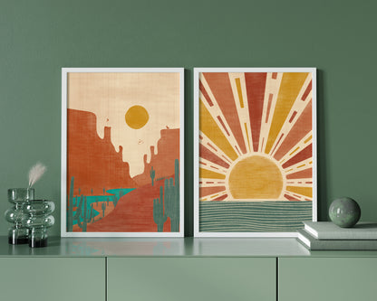 Set of 2 Boho Sun Desert Landscape