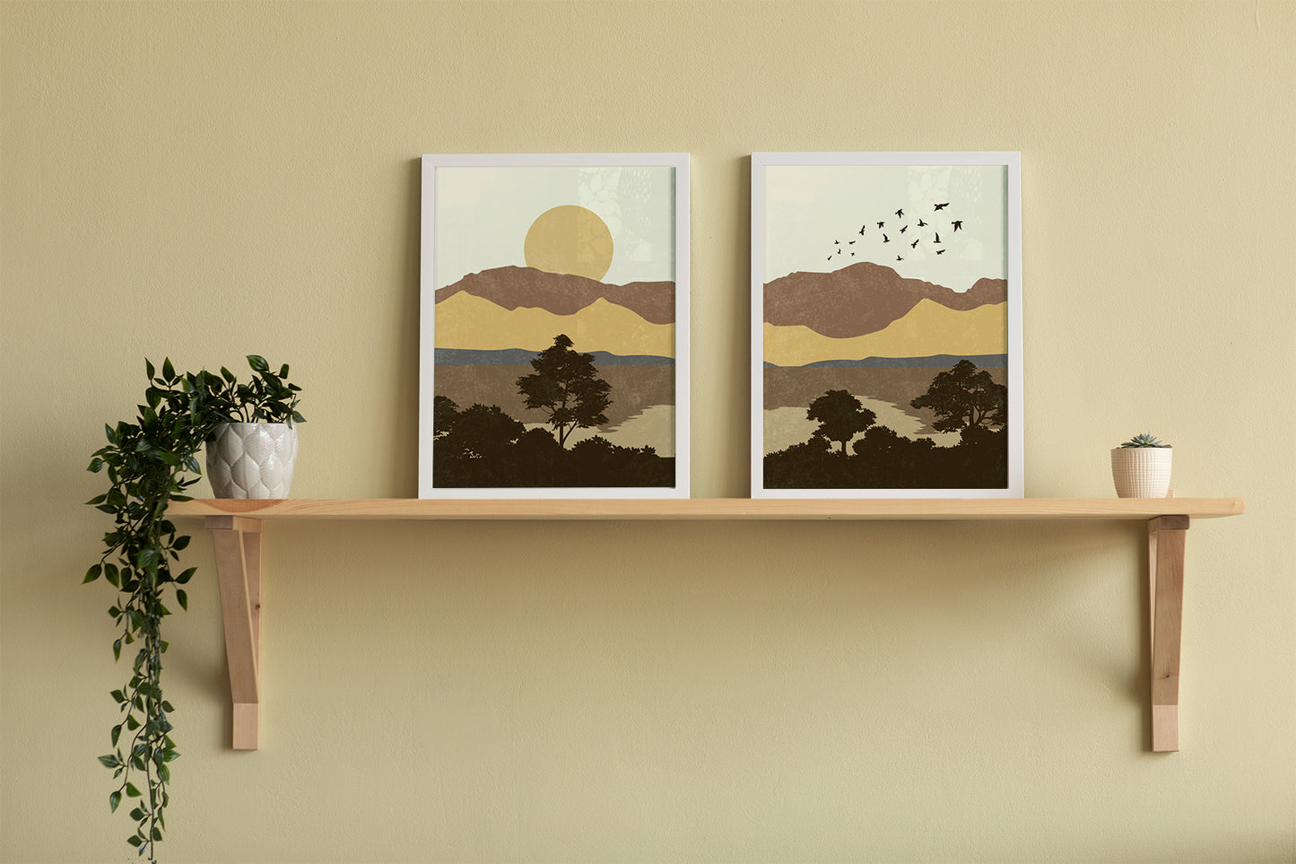 Set of 2 Abstract Nature - Sun and Mountain - Minimalist Art