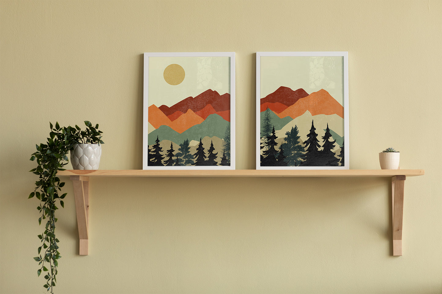 Set of 2 Boho Nature Minimalist Mountain